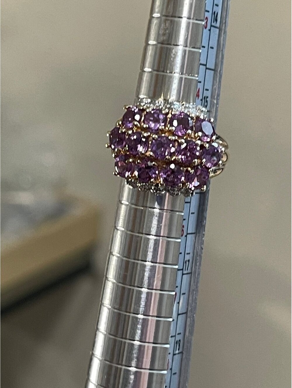 Purple Spinel Diamond Vermeil Sterling Cluster Ring Size 5
